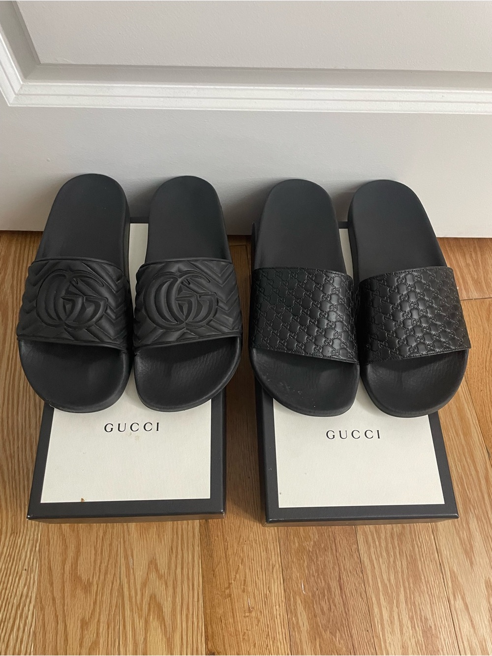 Gucci Woman Black Logo Embossed Slide Sandals both Size 40 Excellent condition